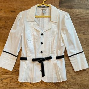 Nexx Women's White Pleated Button Down Blouse Size Medium Vintage Vibes